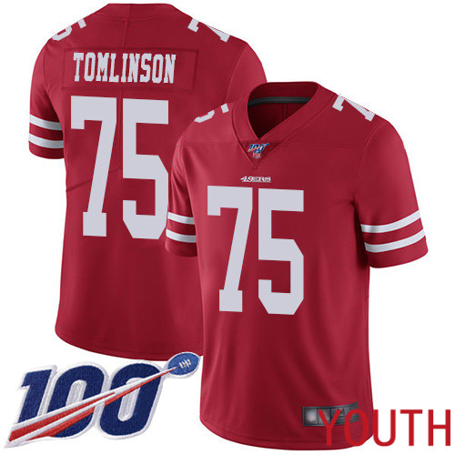 San Francisco 49ers Limited Red Youth Laken Tomlinson Home NFL Jersey #75 100th Season Vapor Untouchable